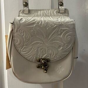 Patricia Nash Cream Embossed Floral Crossbody with Antique Brass Clasp